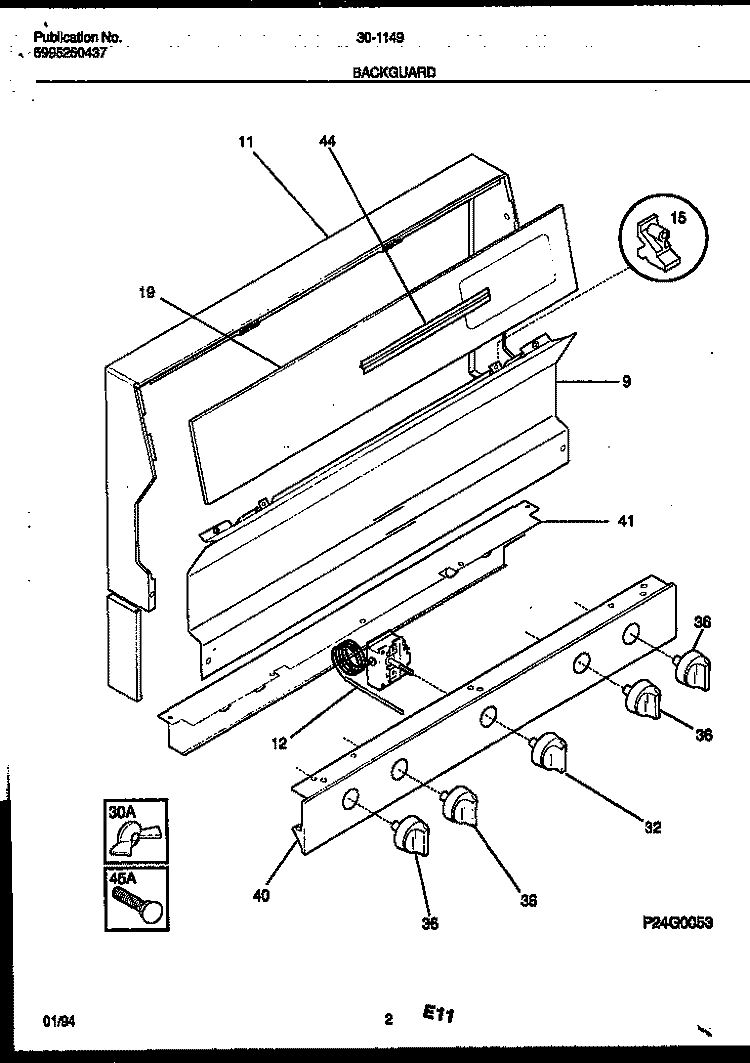 BACKGUARD Diagram and Parts List for 30-1149-23-12  Tappan Range