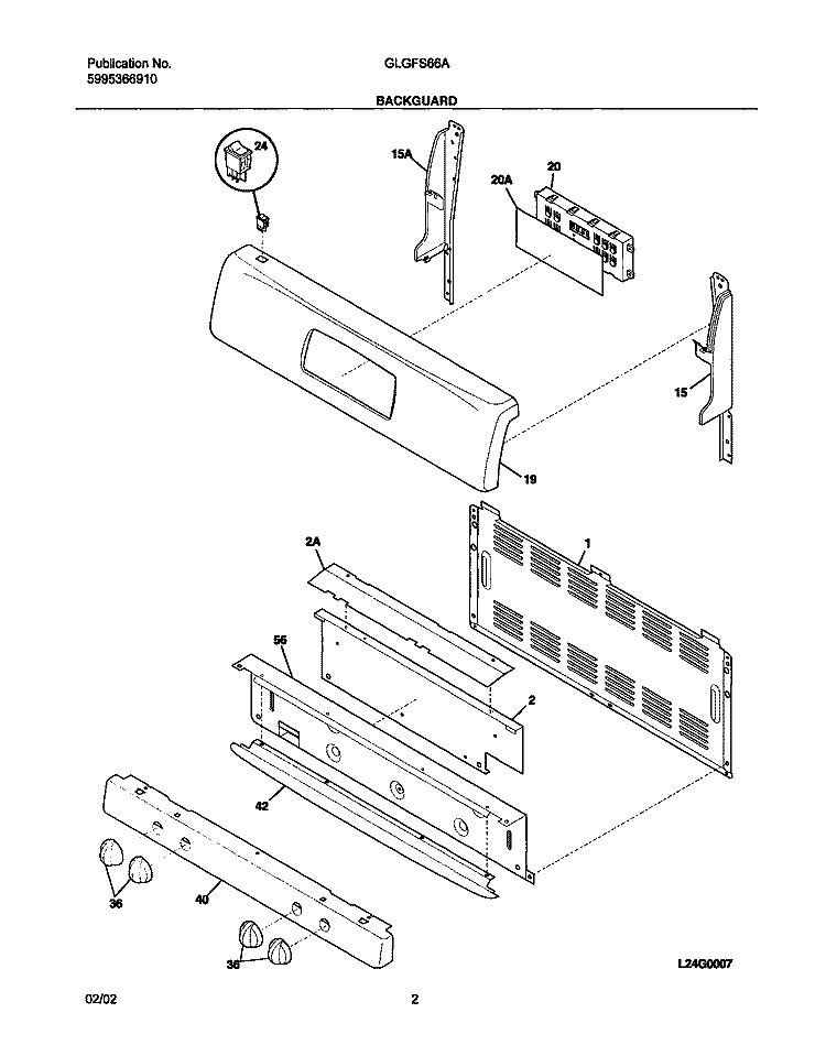 BACKGUARD Diagram and Parts List for GLGFS66AQC  Frigidaire Range