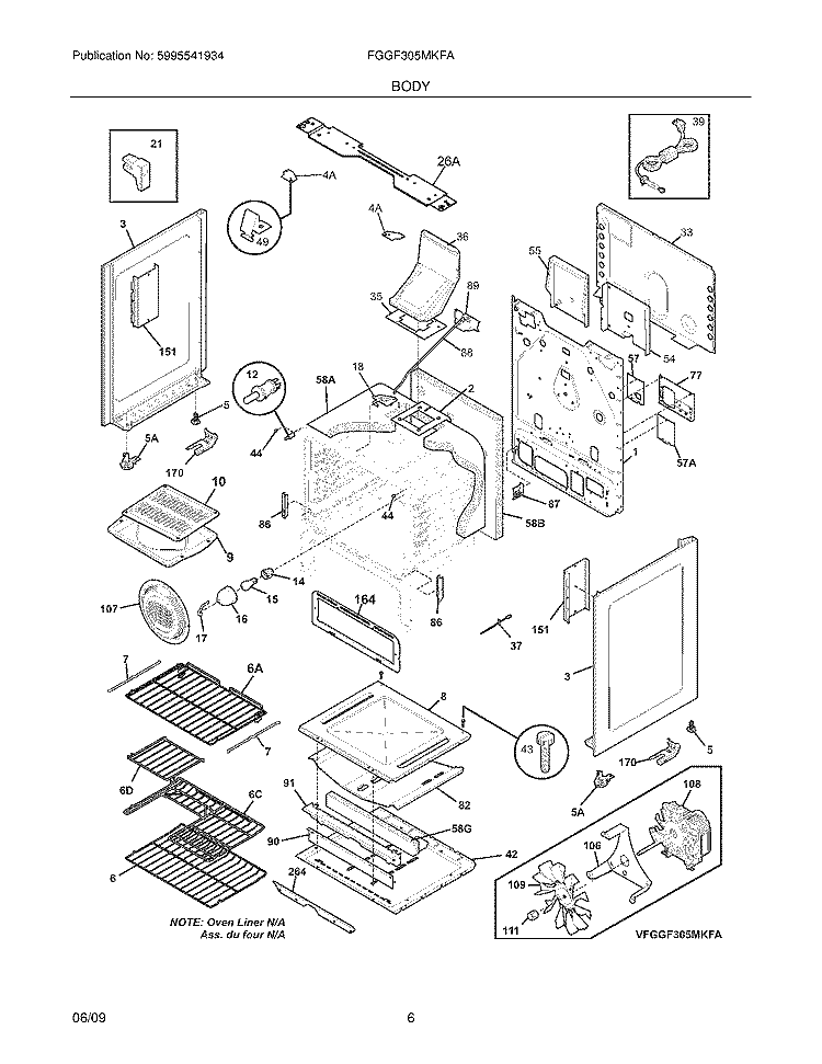 BODY Diagram and Parts List for FGGF305MKFA  Frigidaire Range