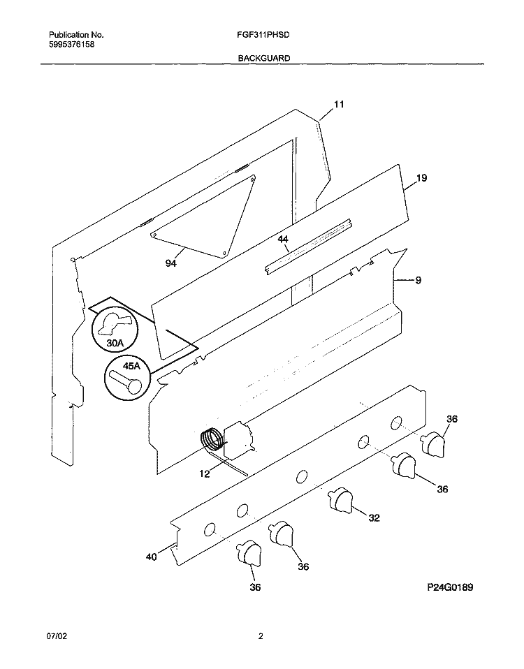 BACKGUARD Diagram and Parts List for FGF311PHSD  Frigidaire Range