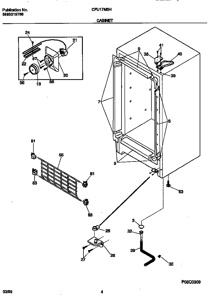 CABINET Diagram and Parts List for CFU17M3HW0  Frigidaire Freezer