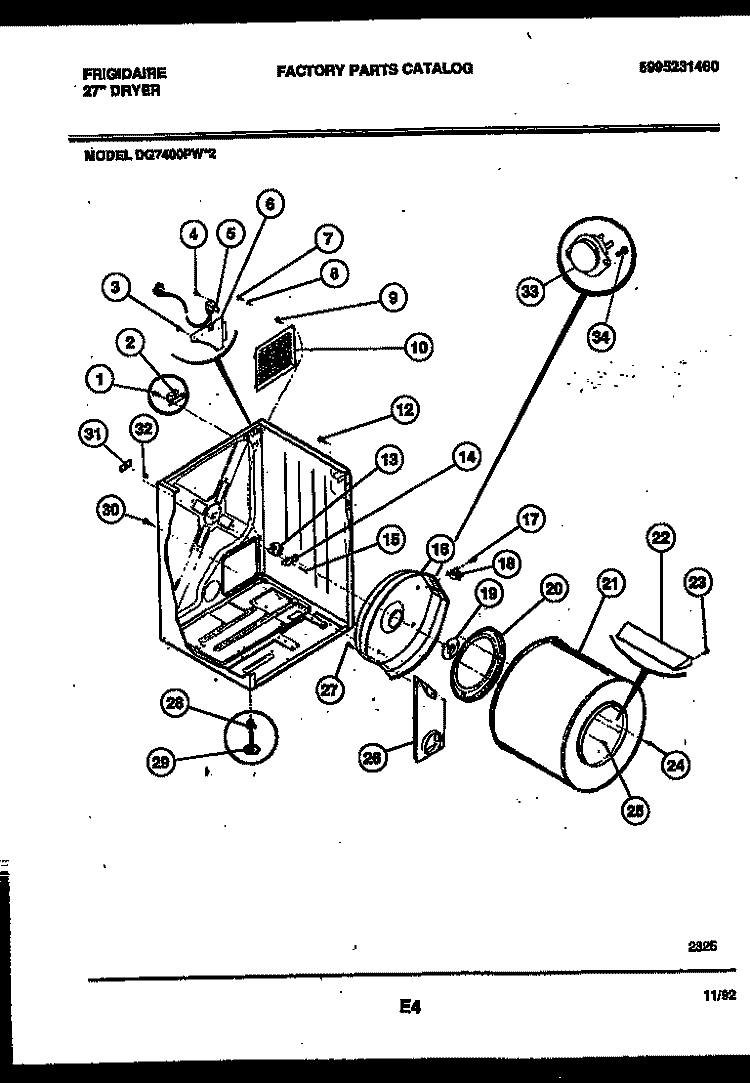 CABINET AND COMPONENT PARTS Diagram and Parts List for DG7400PW2  Frigidaire Dryer