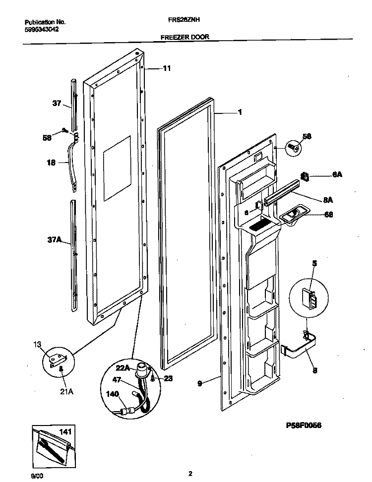 FREEZER DOOR Diagram and Parts List for FRS26ZNHW4  Frigidaire Refrigerator