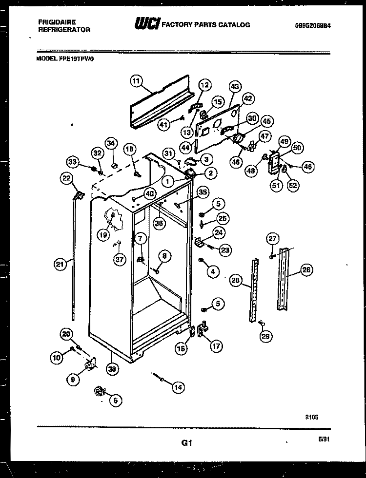 CABINET PARTS Diagram and Parts List for FPE19TPW0  Frigidaire Refrigerator
