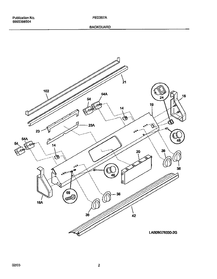 BACKGUARD Diagram and Parts List for FED367AQF  Frigidaire Range