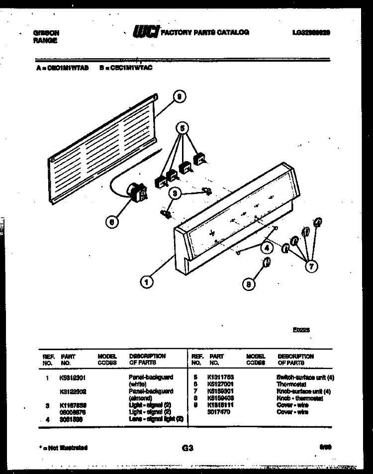 BACKGUARD Diagram and Parts List for CEC1M1WTAB  Gibson Range