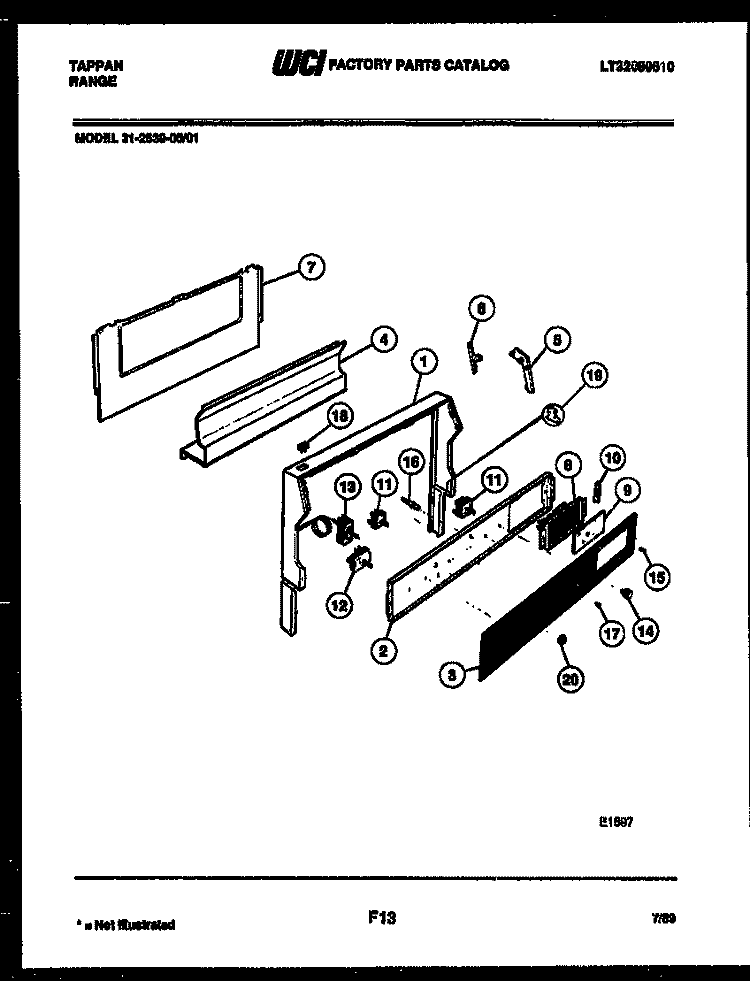 BACKGUARD Diagram and Parts List for 31-2539-00-01  Tappan Range