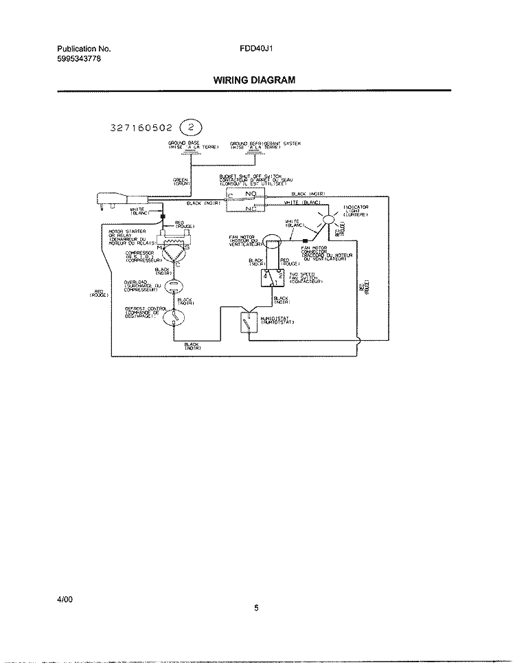 WIRING DIAGRAM Diagram and Parts List for FDD40J1  Frigidaire Dehumidifier