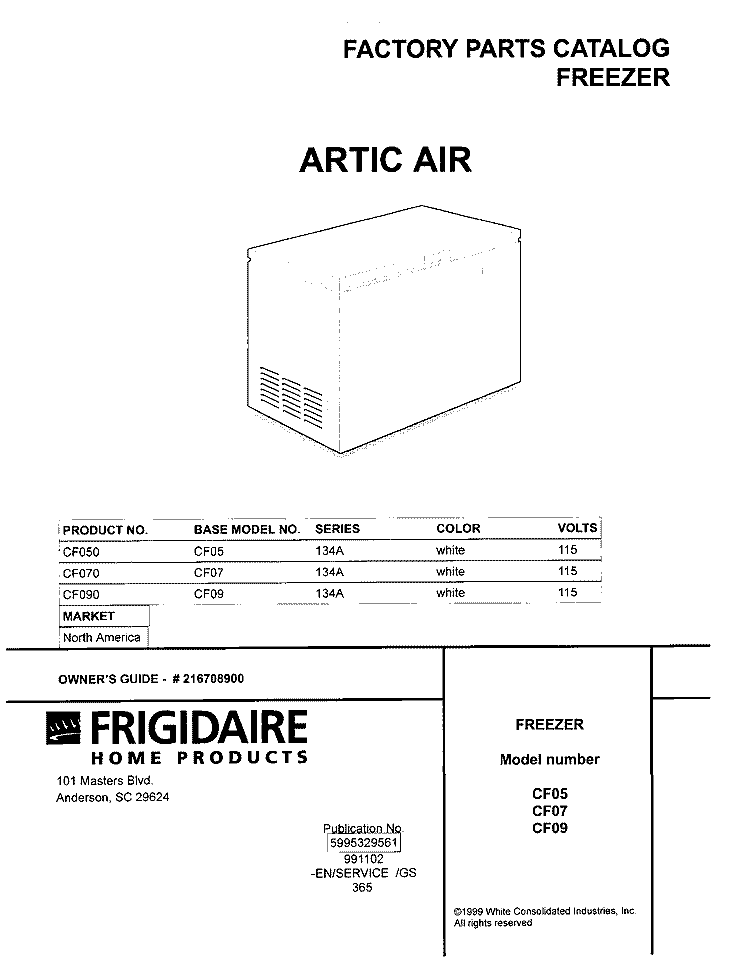 COVER Diagram and Parts List for CF050  Frigidaire Freezer
