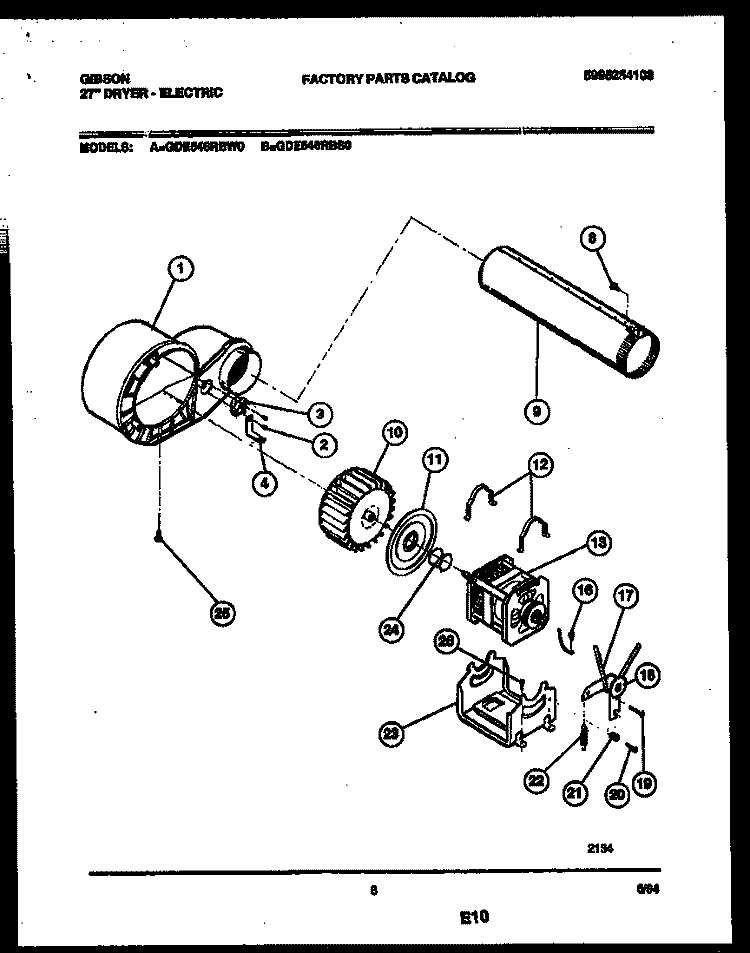 BLOWER AND DRIVE PARTS Diagram and Parts List for GDE546RBW0  Gibson Dryer