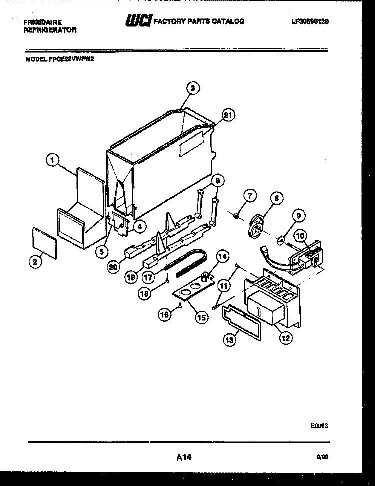 ICE DISPENSER Diagram and Parts List for FPCE22VWFL2  Frigidaire Refrigerator