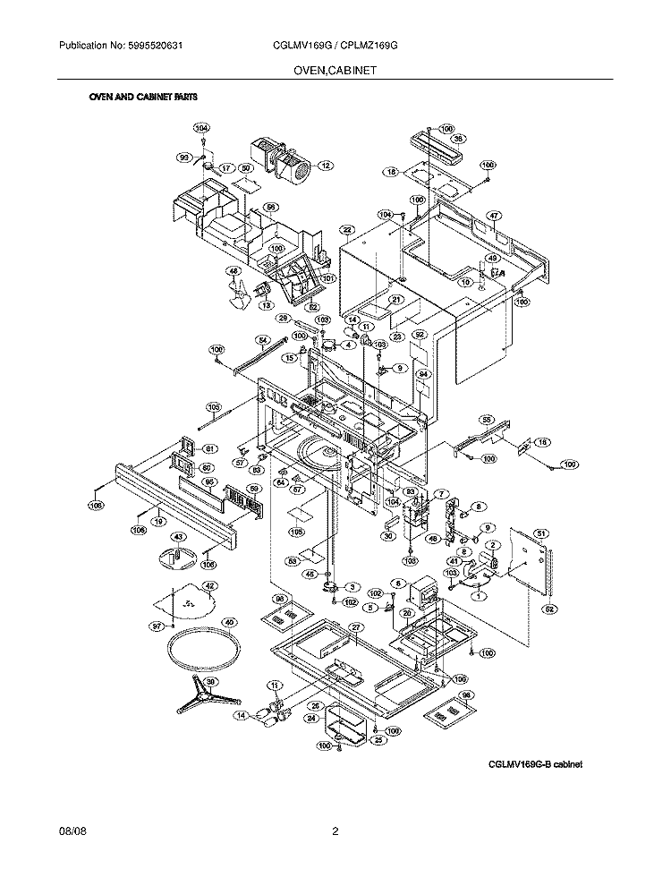 OVEN,CABINET Diagram and Parts List for CPLMZ169GCC  Frigidaire Microwave