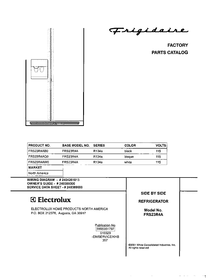 COVER Diagram and Parts List for FRS23R4AB0  Frigidaire Refrigerator