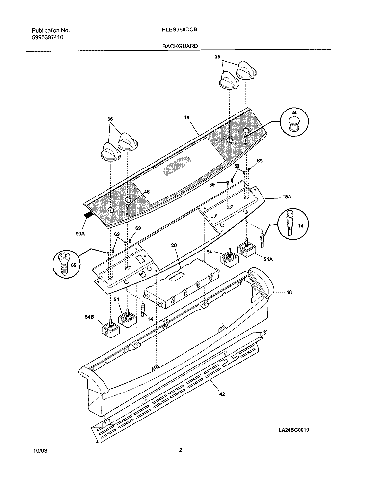 BACKGUARD Diagram and Parts List for PLES389DCB  Frigidaire Range