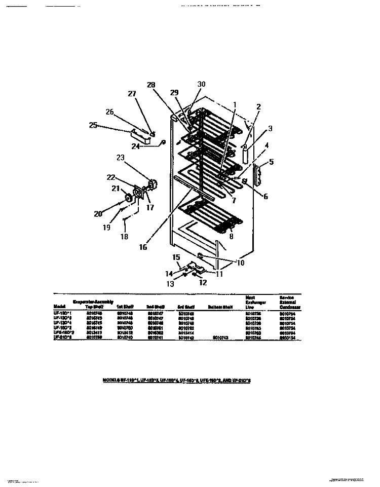 INTERIOR CABINET (CONVENTIONAL MODE Diagram and Parts List for UF13DL1  Frigidaire Freezer