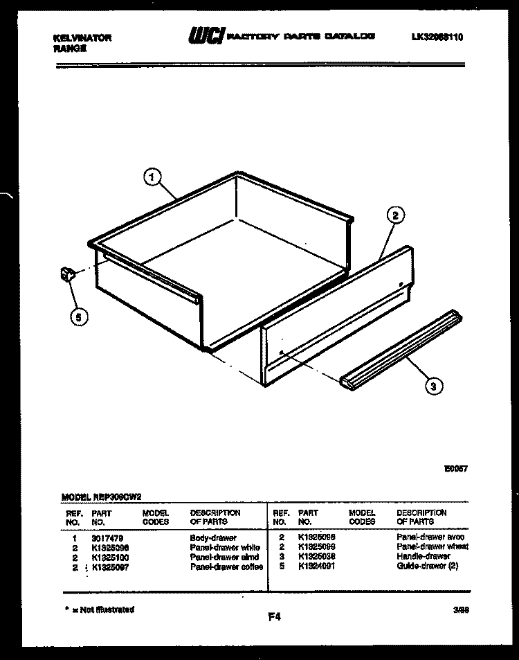 DRAWER PARTS Diagram and Parts List for REP306CV2  Kelvinator Range