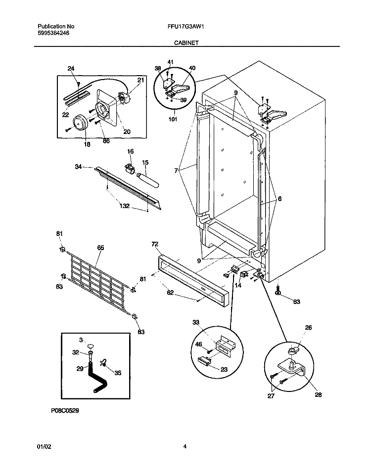 CABINET Diagram and Parts List for FFU17G3AW1  Frigidaire Freezer