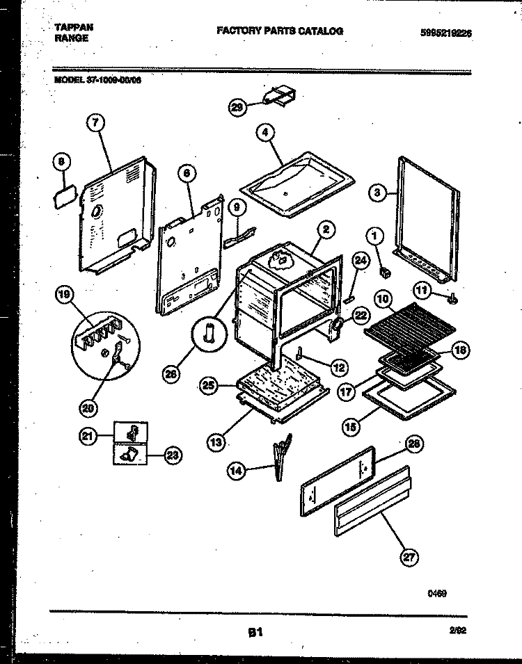 BODY PARTS Diagram and Parts List for 37-1009-23-06  Tappan Range