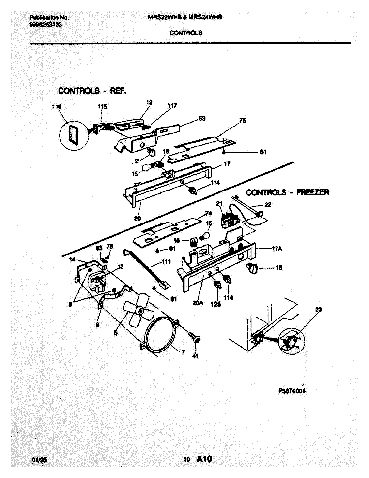 CONTROLS Diagram and Parts List for MRS22WHBD1  Frigidaire Refrigerator