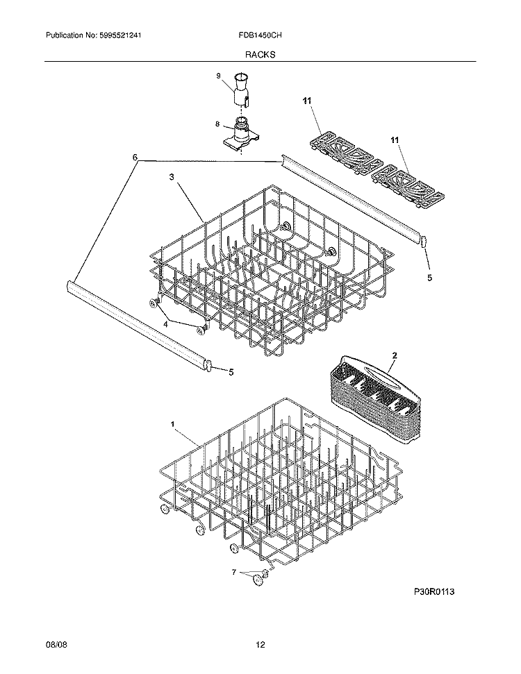 RACKS Diagram and Parts List for FDB1450CHB2  Frigidaire Dishwasher