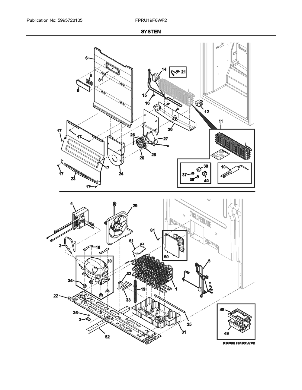 System Diagram and Parts List for FPRU19F8WF2  Frigidaire Refrigerator