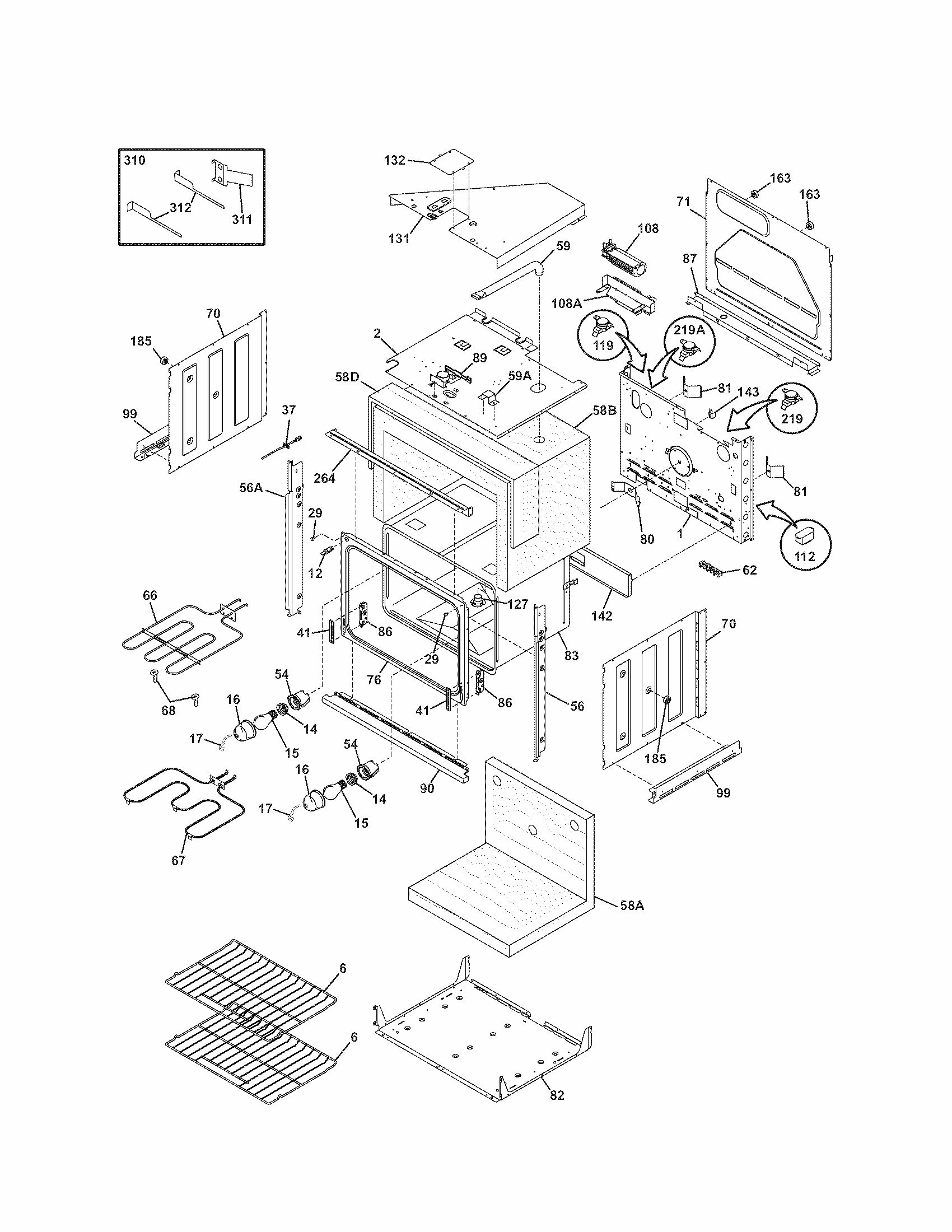 Body Diagram and Parts List for 79047833405  Kenmore Wall Oven