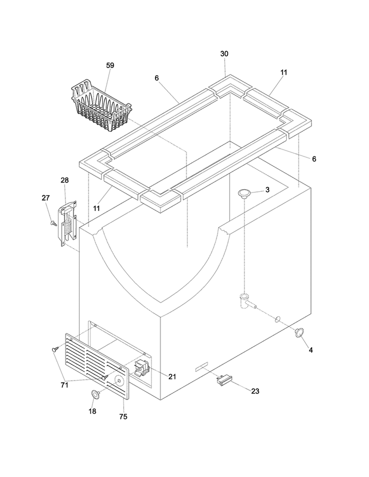 Cabinet Diagram and Parts List for FFC0723DW20  Frigidaire Freezer