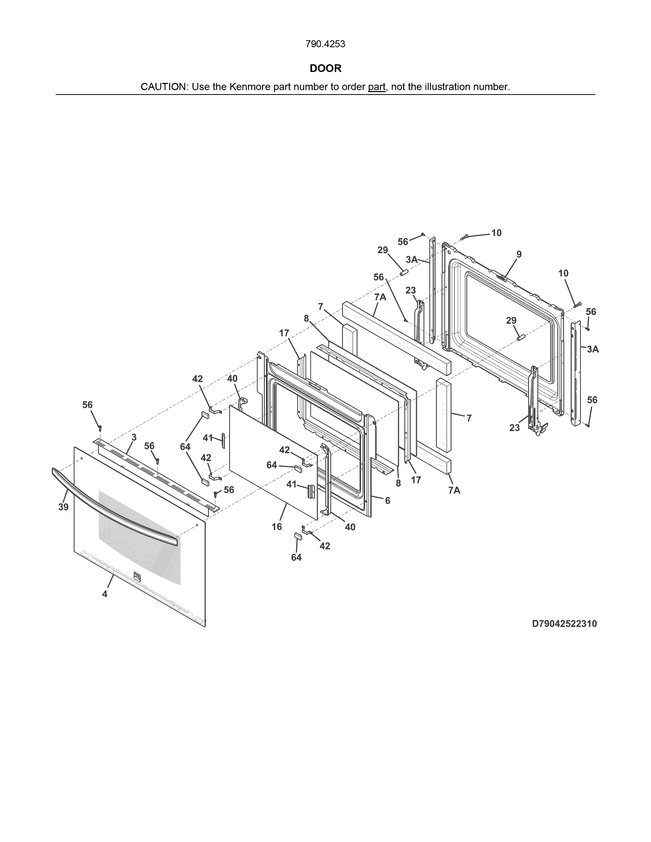 Door Diagram and Parts List for 79042531315  Kenmore Range