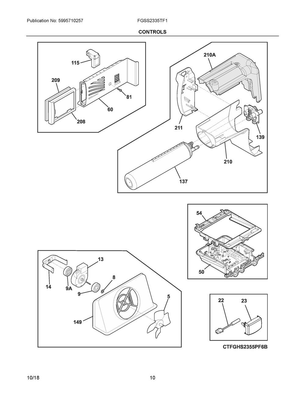 Controls Diagram and Parts List for FGSS2335TF1  Frigidaire Refrigerator