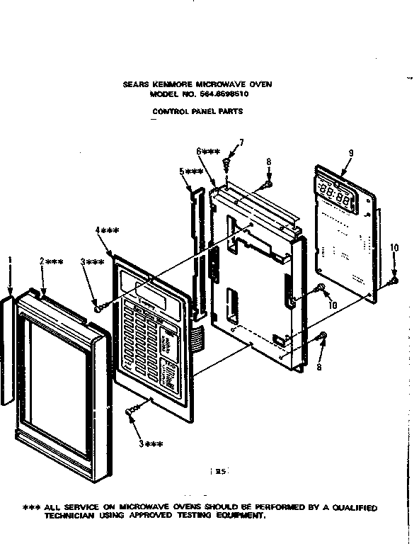 Control Panel Parts Diagram and Parts List for 5648598510  Kenmore Microwave