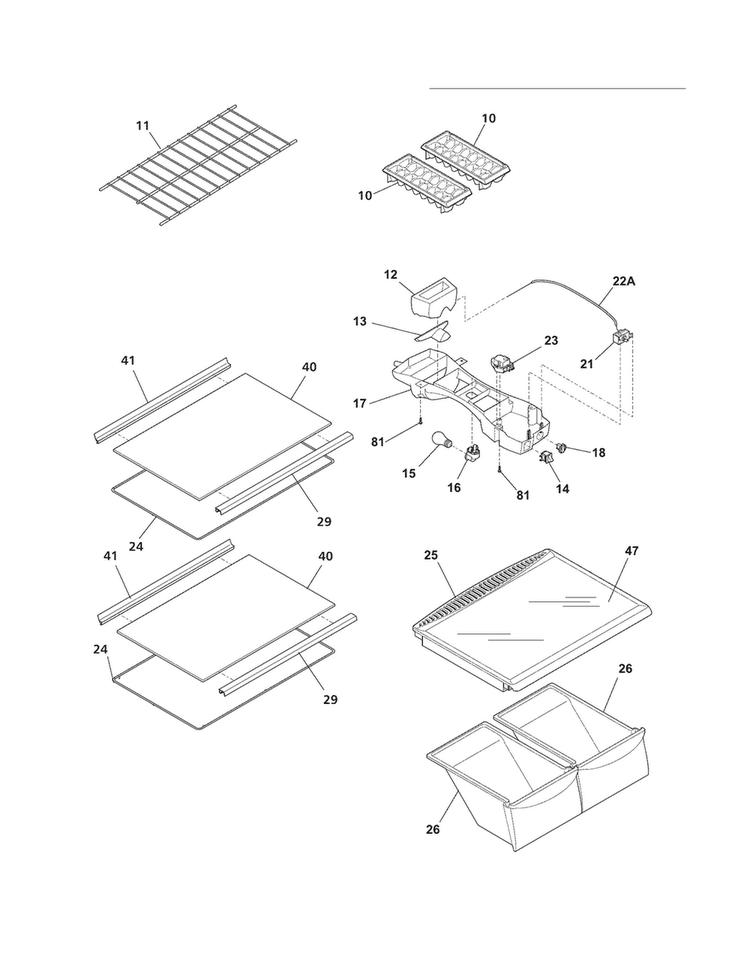 Shelves Diagram and Parts List for WRT21MG3AWR  Westinghouse Refrigerator
