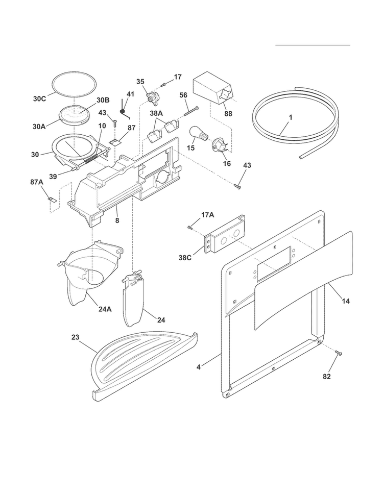Ice & Water Dispenser Diagram and Parts List for FRS6HR45KS6  Frigidaire Refrigerator