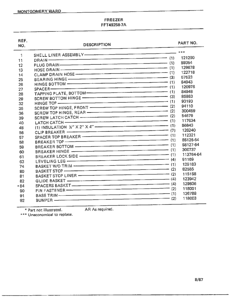 Freezer Page 4 Diagram and Parts List for 49258-7A  Frigidaire Freezer