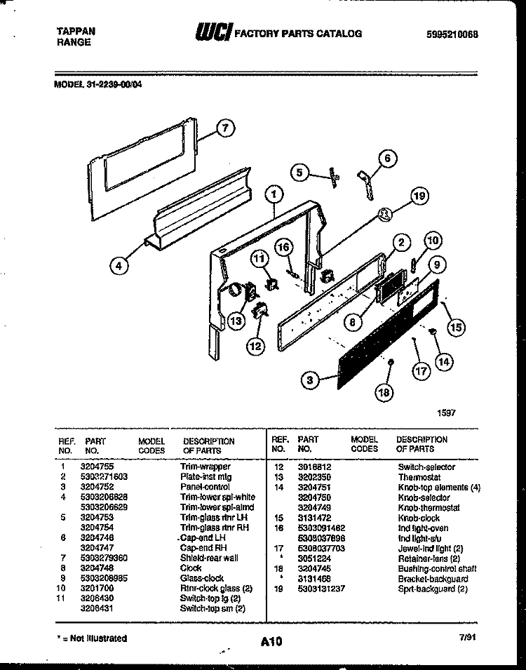 BACKGUARD Diagram and Parts List for 31-2239-00-04  Tappan Range