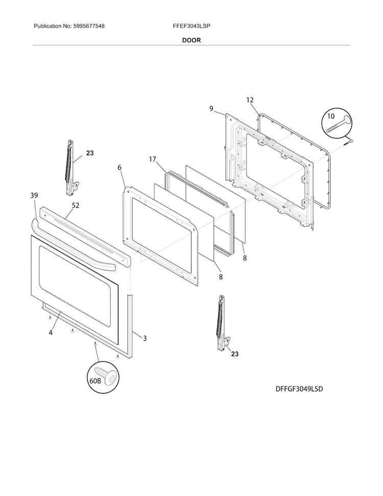 Door Diagram and Parts List for FFEF3043LSP  Frigidaire Range