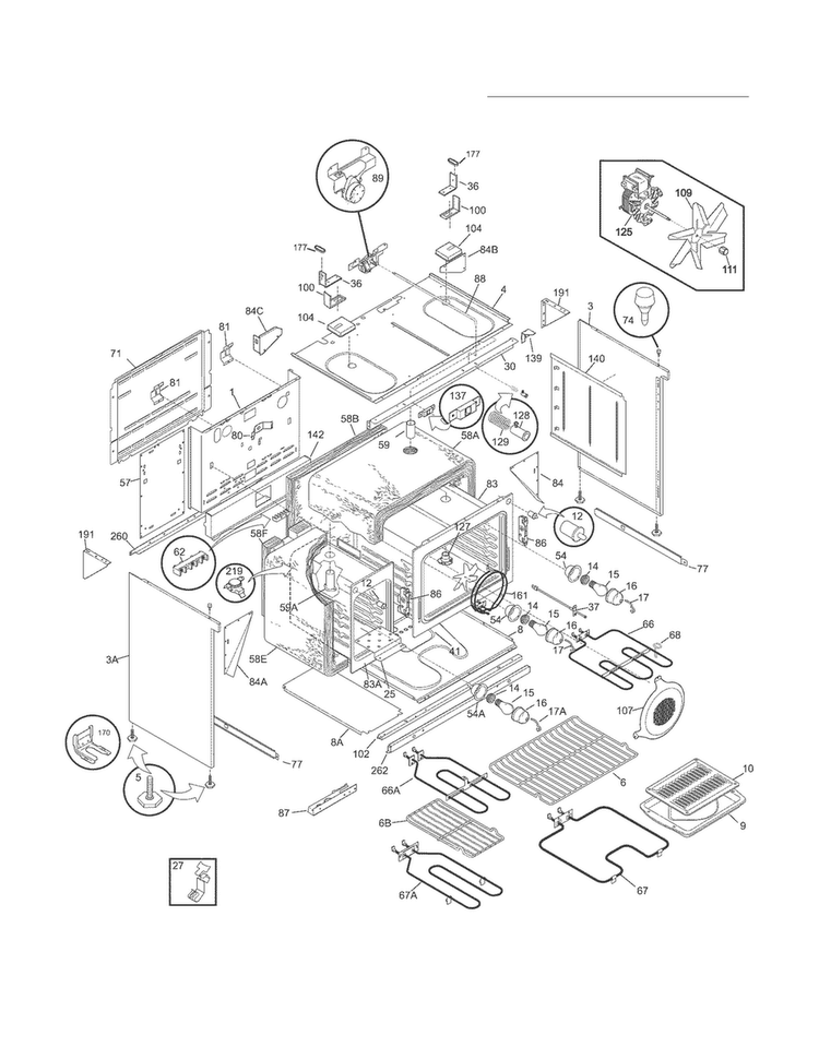 Body Diagram and Parts List for FPEF4085KFD  Frigidaire Range