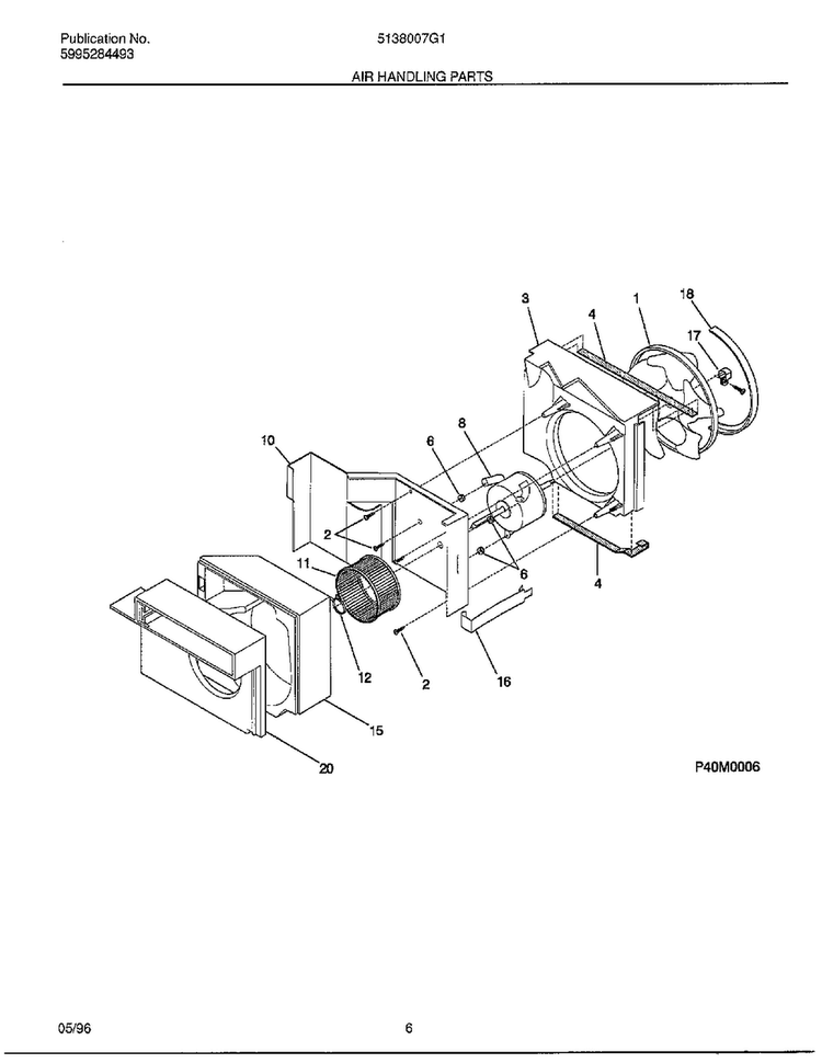 Air Handling Parts Diagram and Parts List for 5138007G1  Frigidaire Air Conditioner