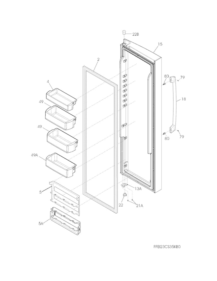 Refrigerator Door Diagram and Parts List for EI23CS35KS2  Electrolux Refrigerator