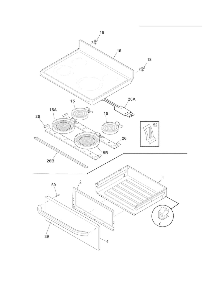 Top/drawer Diagram and Parts List for BKEF3048LSK  Frigidaire Range