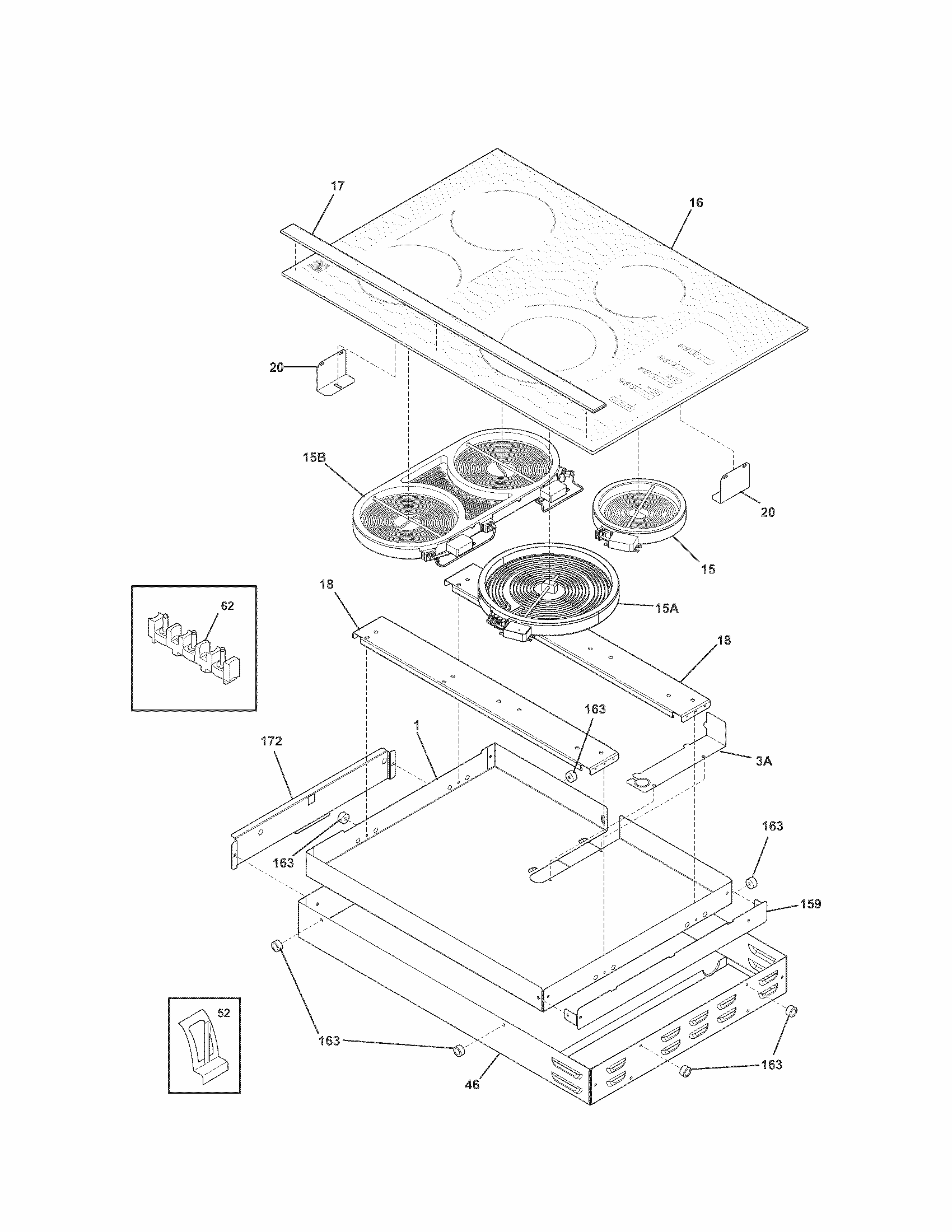 Maintop/surface Units Diagram and Parts List for 79044223101  Kenmore Cooktop