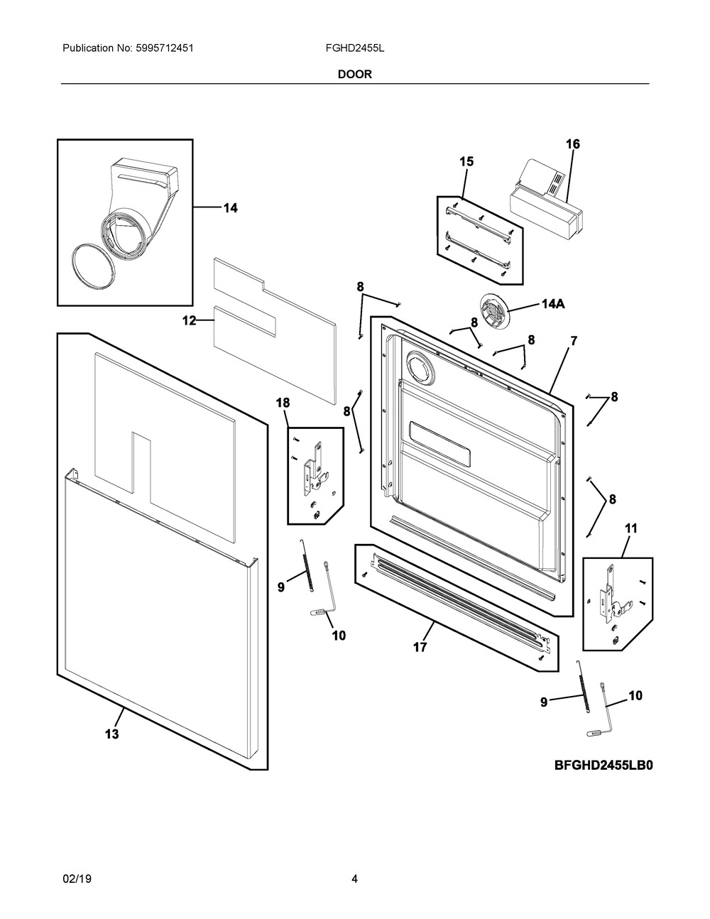 Door Diagram and Parts List for FGHD2455LB1A  Frigidaire Refrigerator