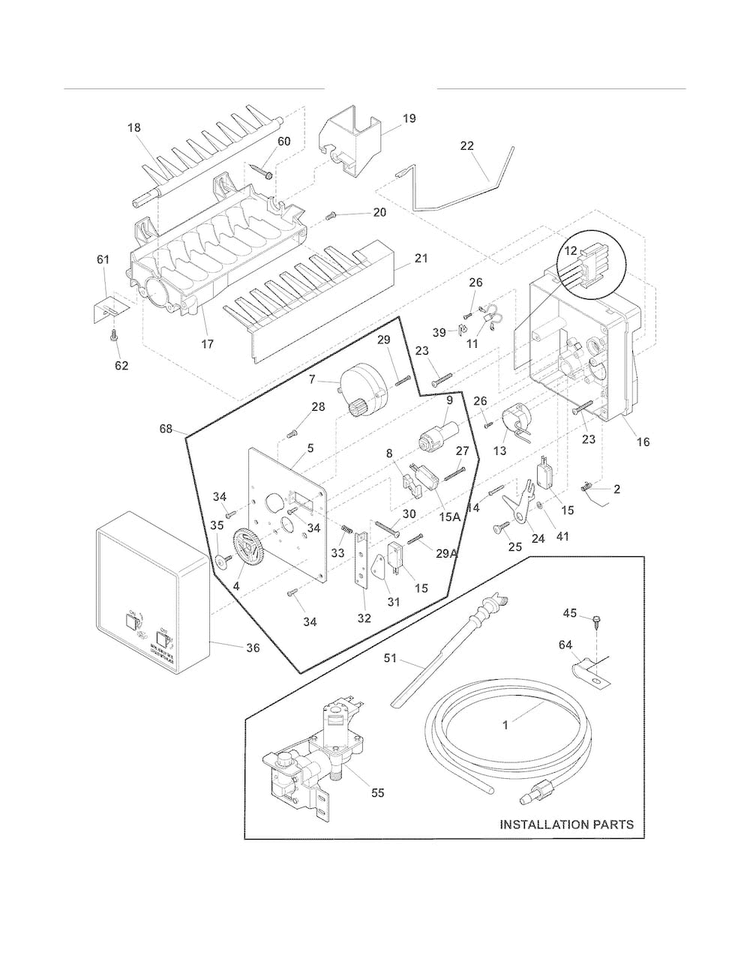Ice Maker Diagram and Parts List for LGUI2149LP2  Frigidaire Refrigerator