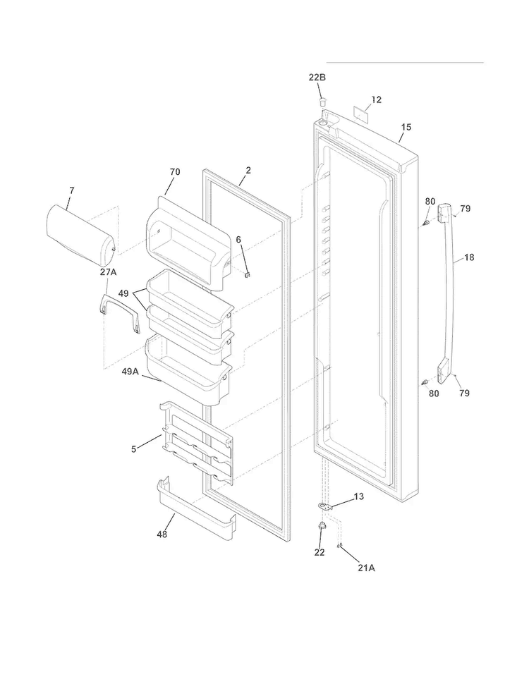 Refrigerator Door Diagram and Parts List for FPHC2398LF4  Frigidaire Refrigerator