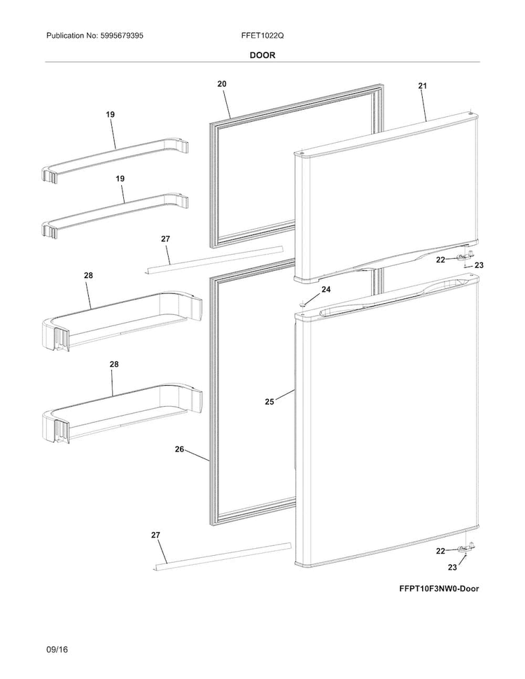 Door Diagram and Parts List for FFET1022QS0  Frigidaire Refrigerator