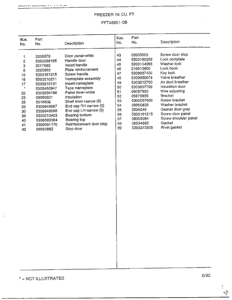 Freezer 16 Cubic Feet Page 2 Diagram and Parts List for 46851-0B  Frigidaire Freezer