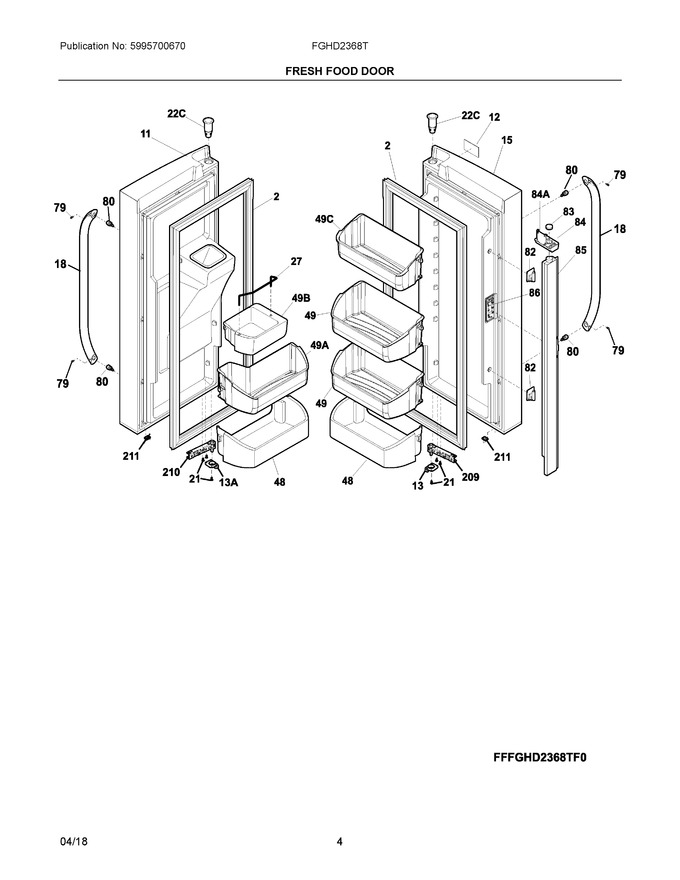 Fresh Food Door Diagram and Parts List for FGHD2368TF0  Frigidaire Refrigerator