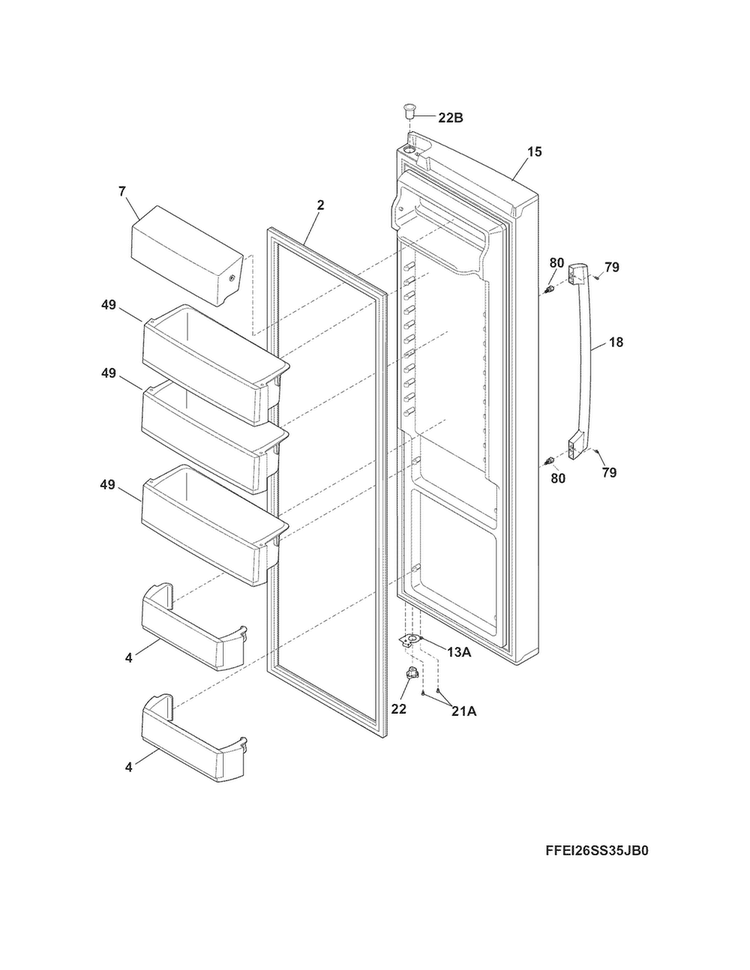 Refrigerator Door Diagram and Parts List for EI26SS30JS5  Electrolux Refrigerator