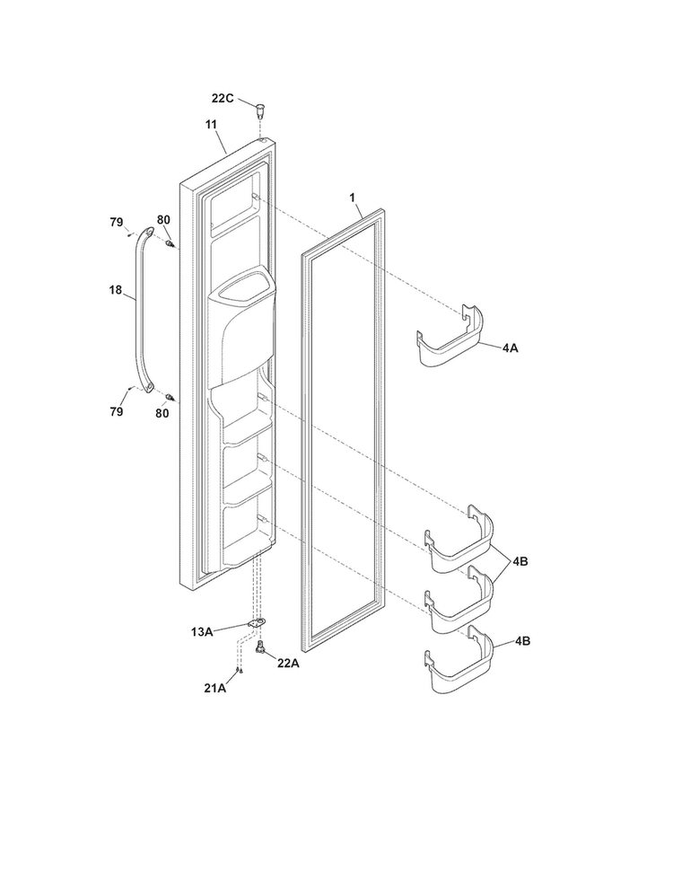 Freezer Door Diagram and Parts List for FFHS2612LS6  Frigidaire Refrigerator