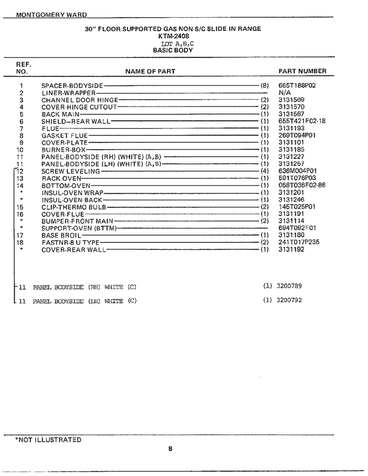30` Floor Broiler Pan Page 2 Diagram and Parts List for 2408A  Frigidaire Range
