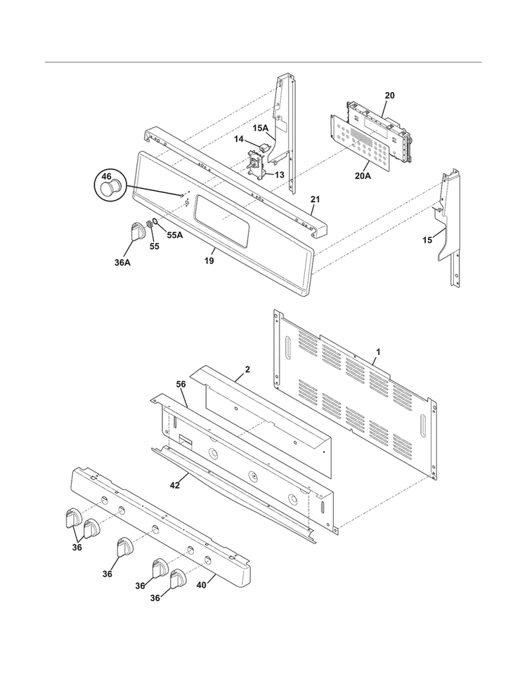 Backguard Diagram and Parts List for FGGF305MKFN  Frigidaire Range